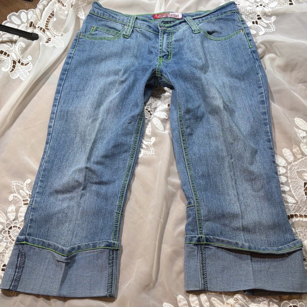 Y2K Grunge Capris Subversive Lime Green Contrast Stitch Cuffed Sz 11